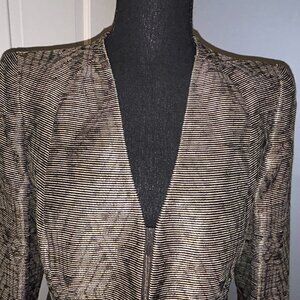 Lafayette 148 New York Gold Black Metallic Zip Front Blazer, Size 8 women